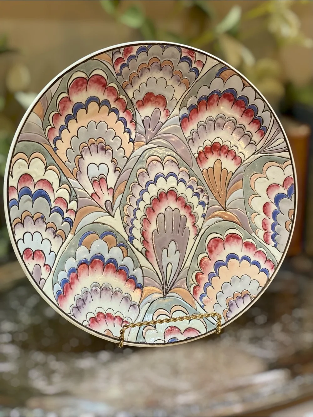 Vintage Chinese Famille Enamel Peacock Charger Plate Chinoiserie Signed